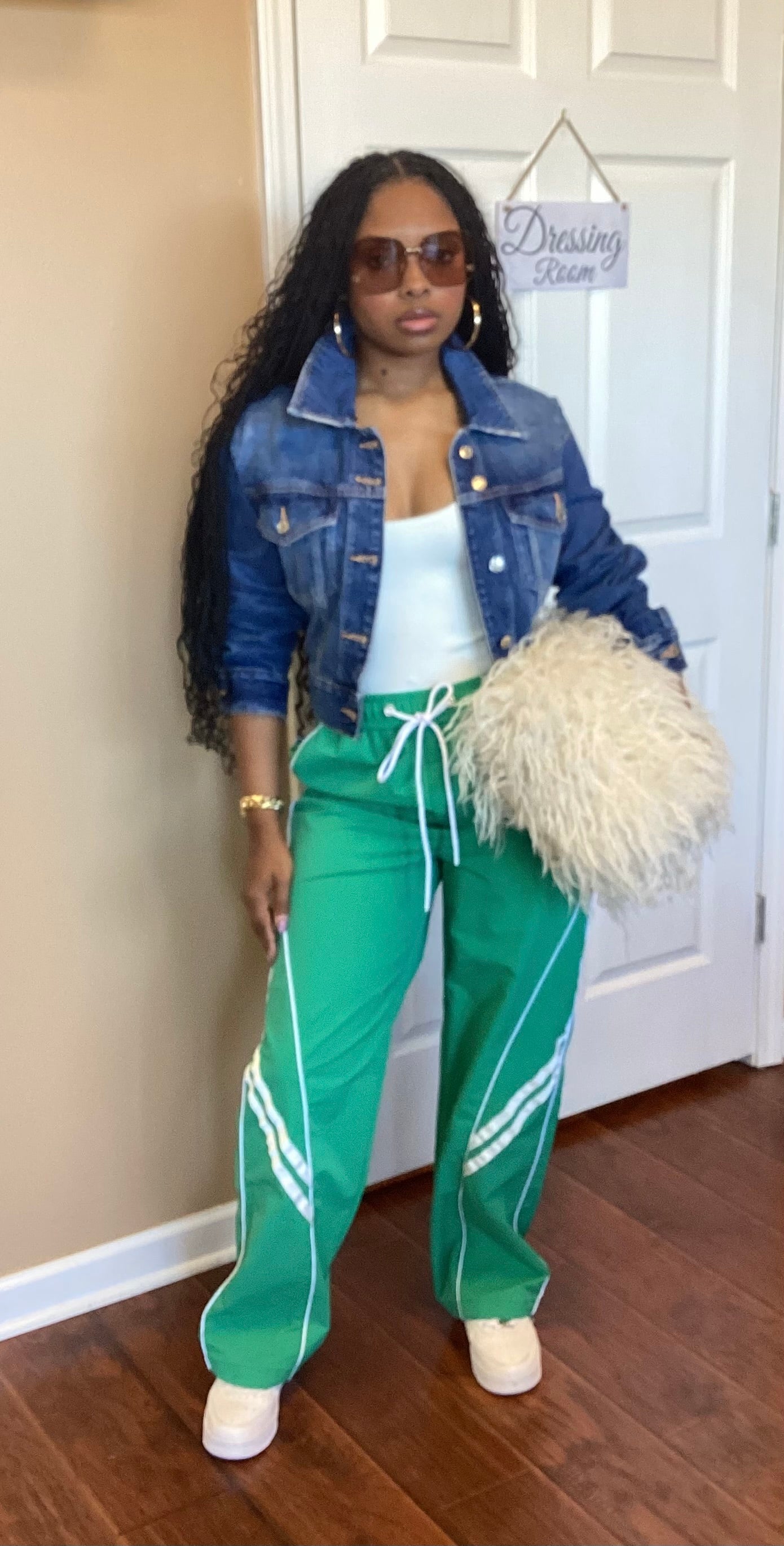 Green Baggy Track Pants