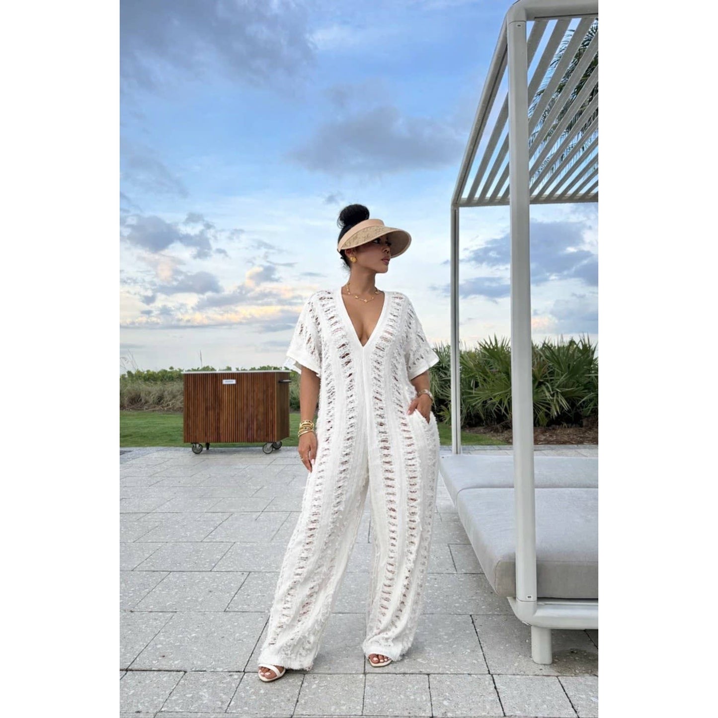 Ripped Baggy Denim V-Neck Jumpsuit