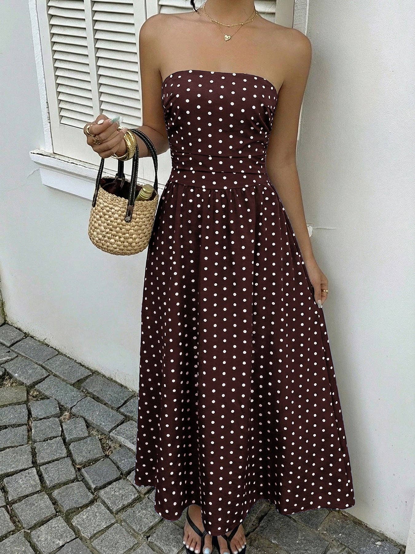 Loni Polka Dot Strapless Dress