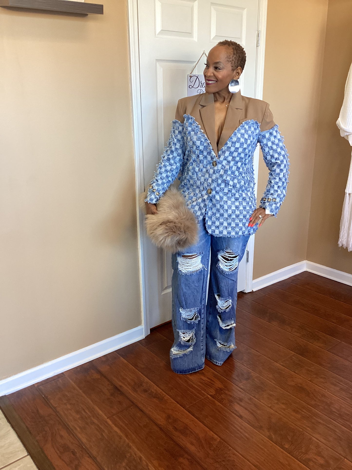 Checkered Distressed Blazer