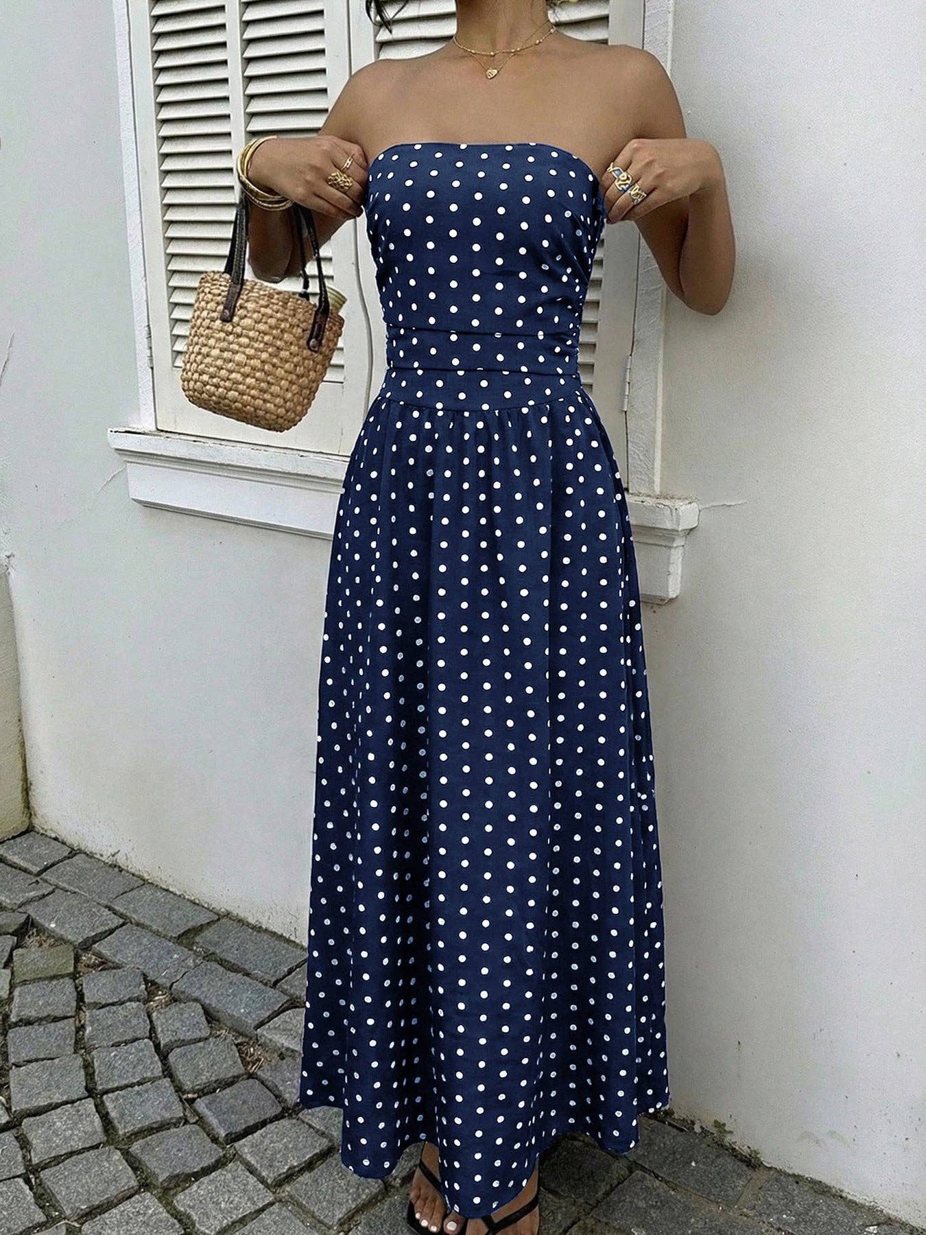 Loni Polka Dot Strapless Dress