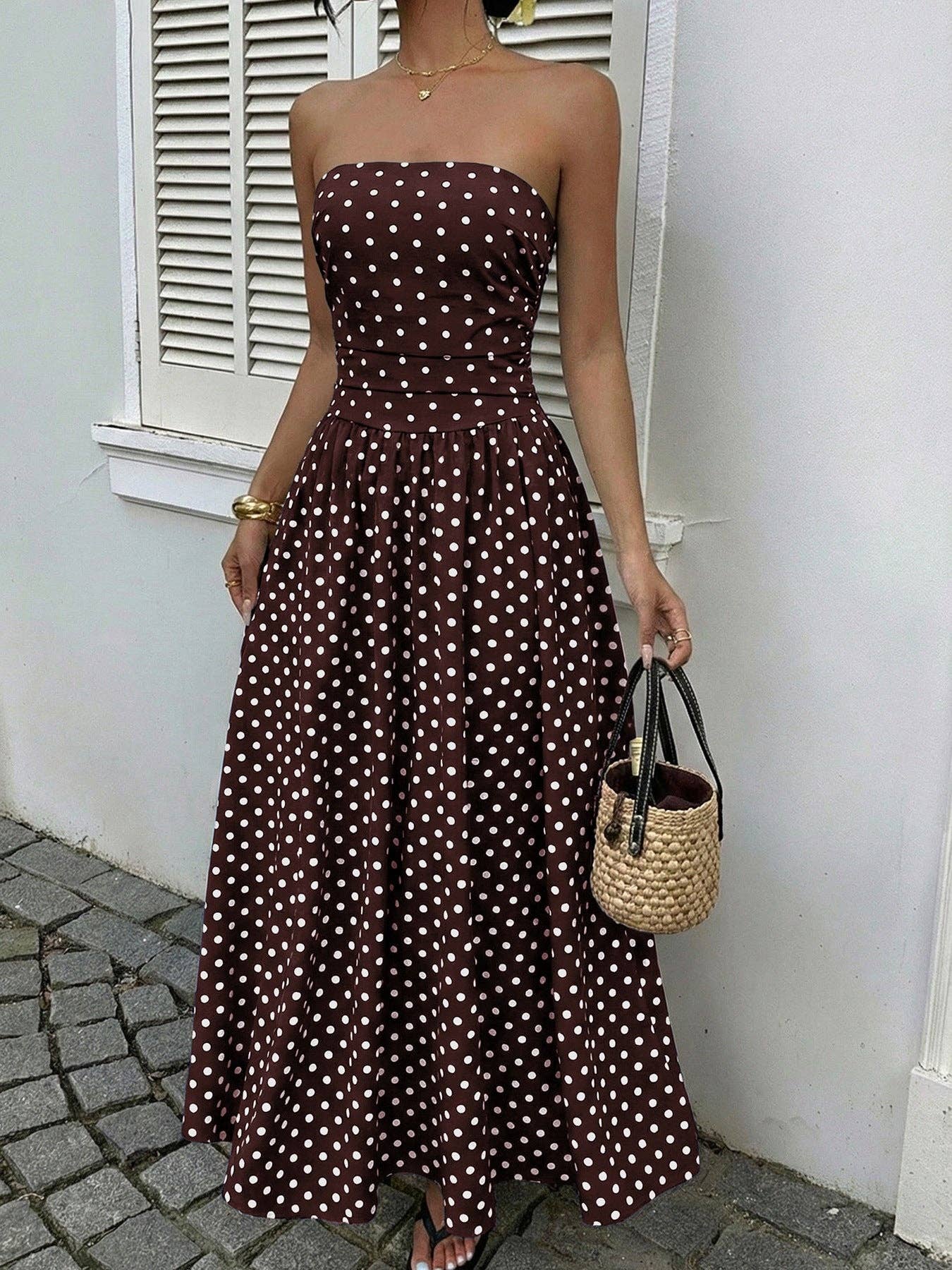 Loni Polka Dot Strapless Dress