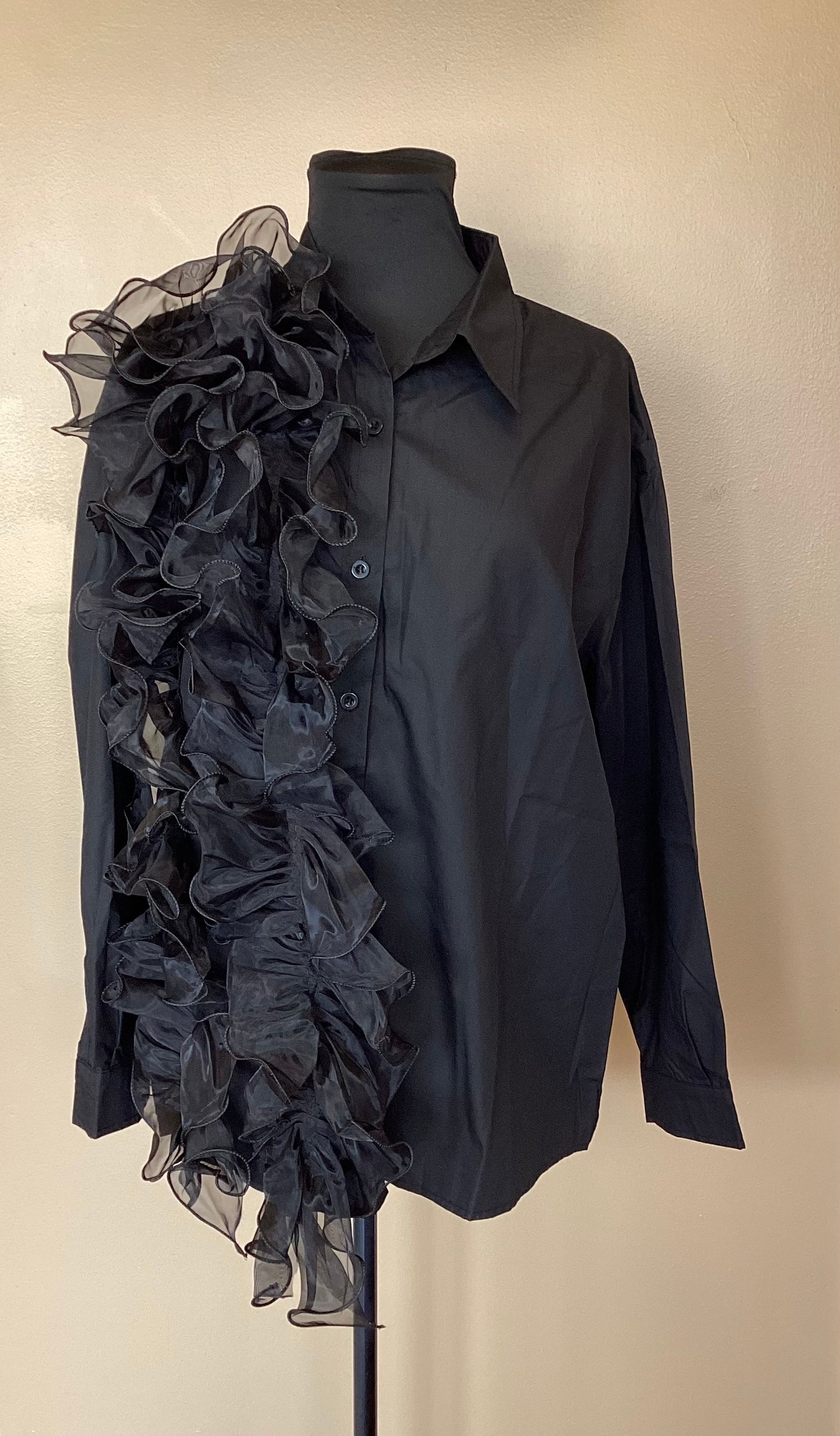 Black Ruffled Long Sleeve Shirt