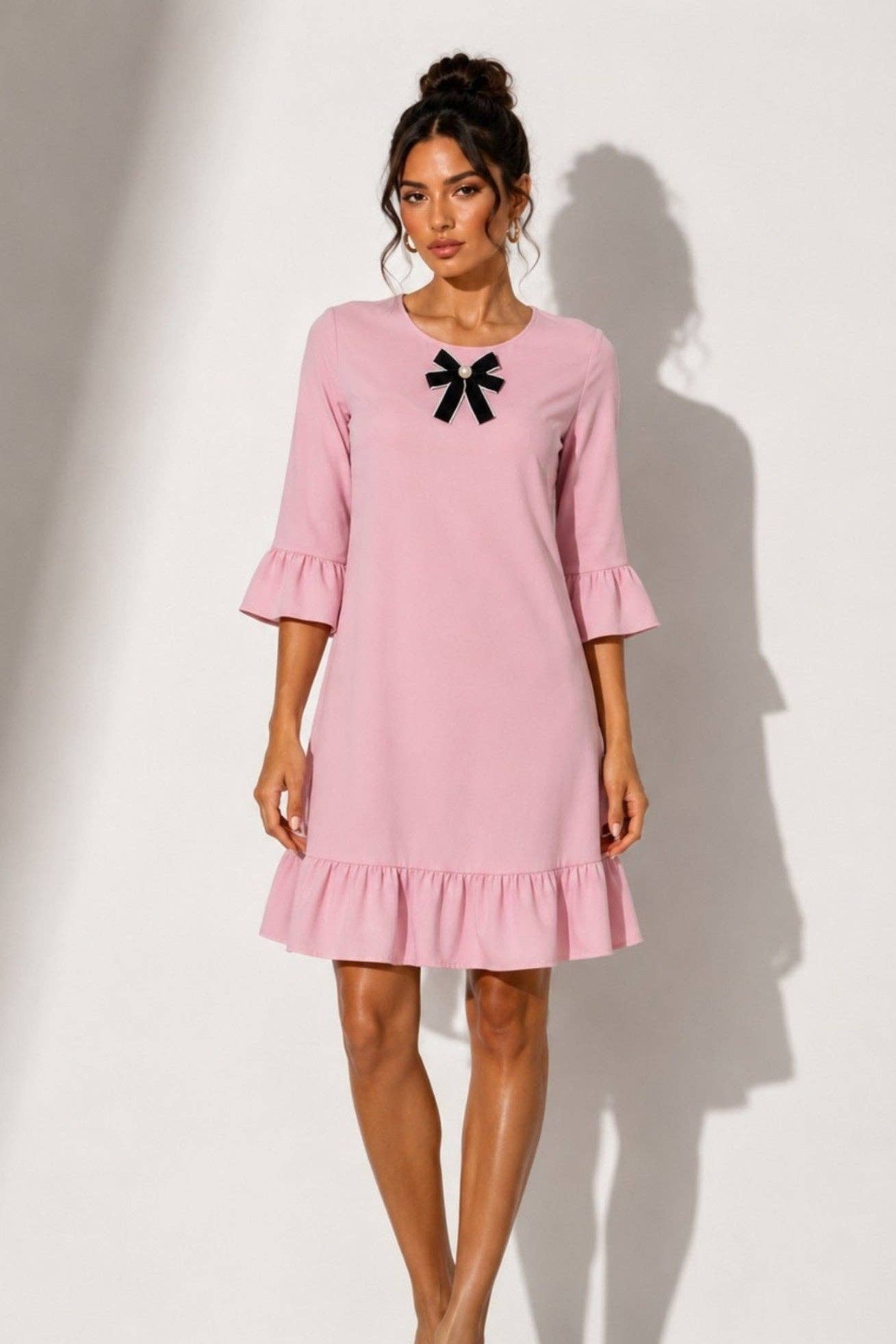 Taylor Bow Accent Ruffle Hem Dress