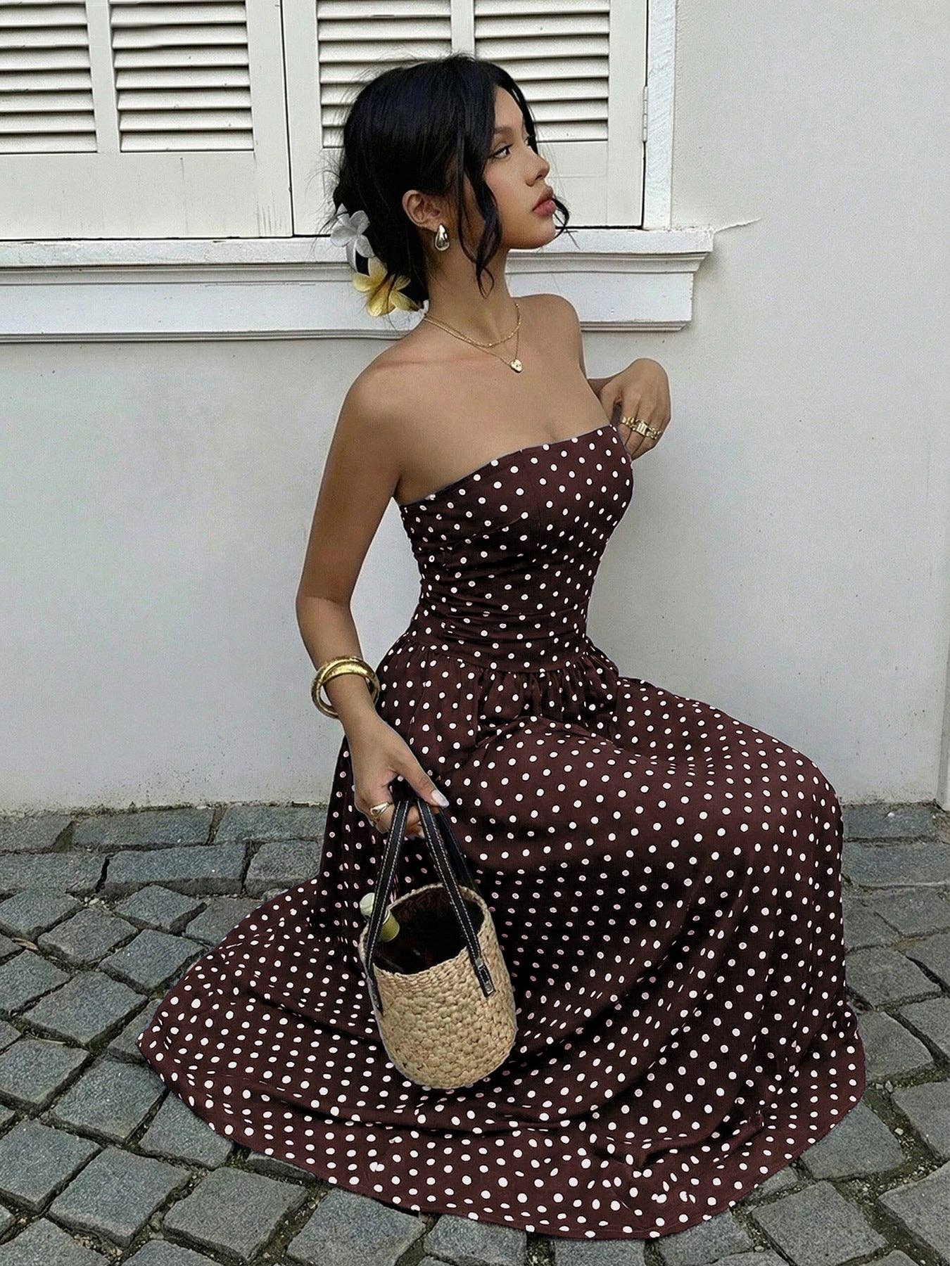 Loni Polka Dot Strapless Dress
