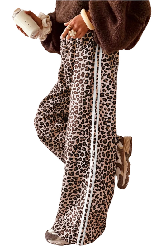 Leopard Print Casual Wide Leg Pants