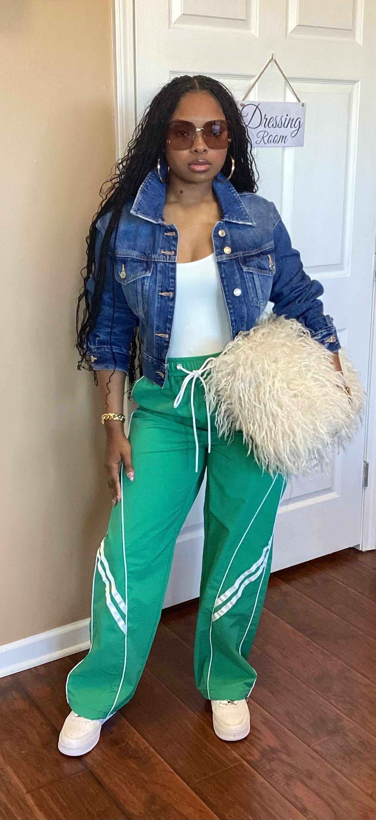 Green Baggy Track Pants