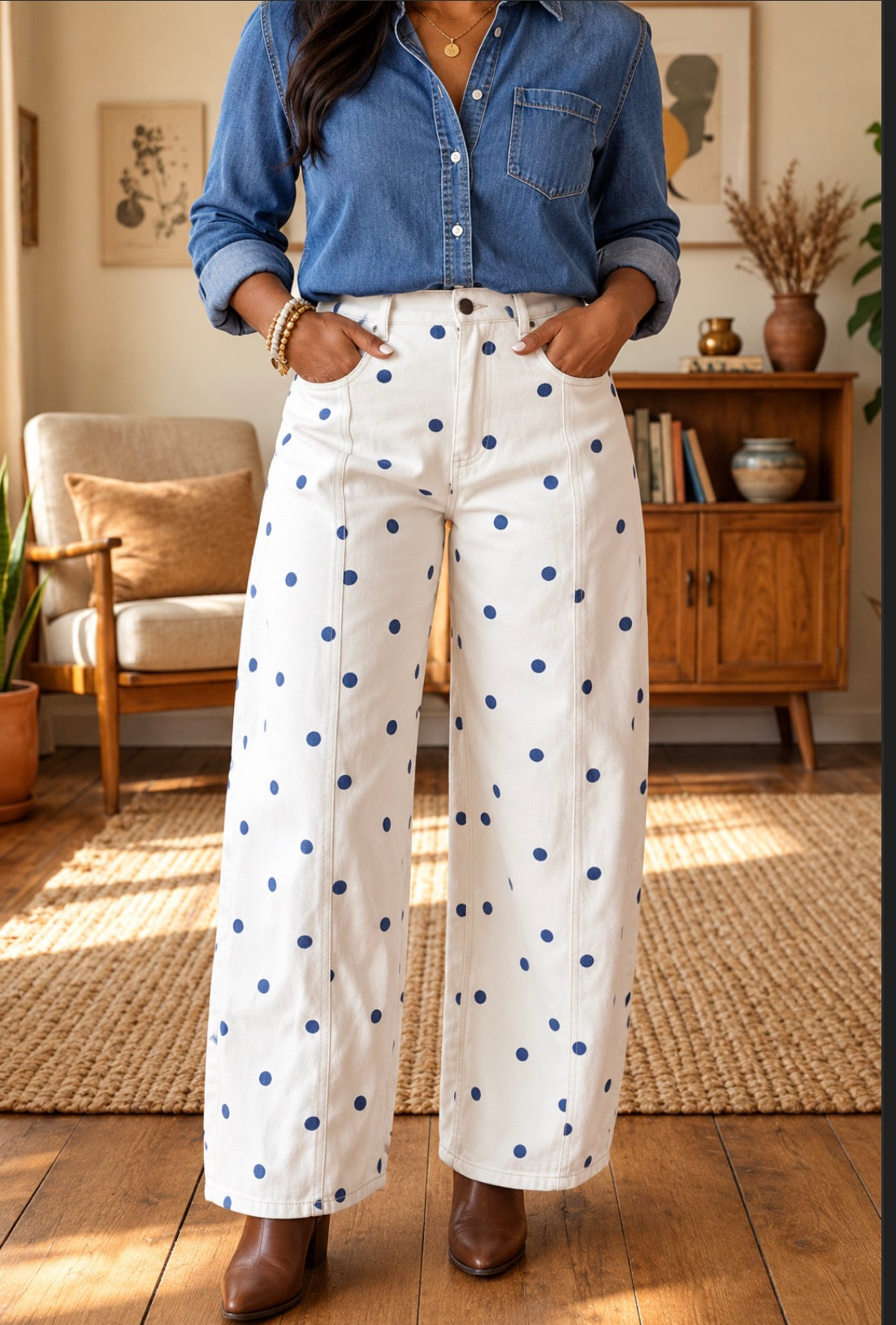 Polka Dot Barrel Jeans