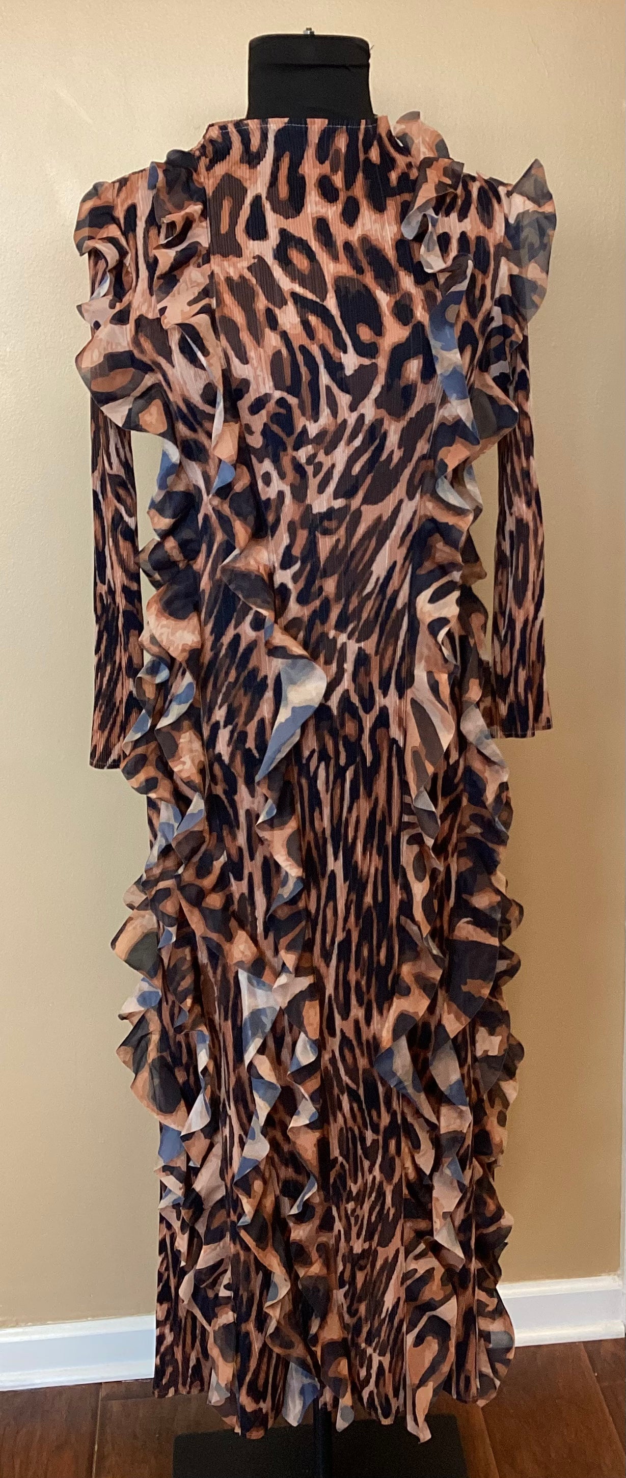 Crystal Leopard Print Ruffle Dress