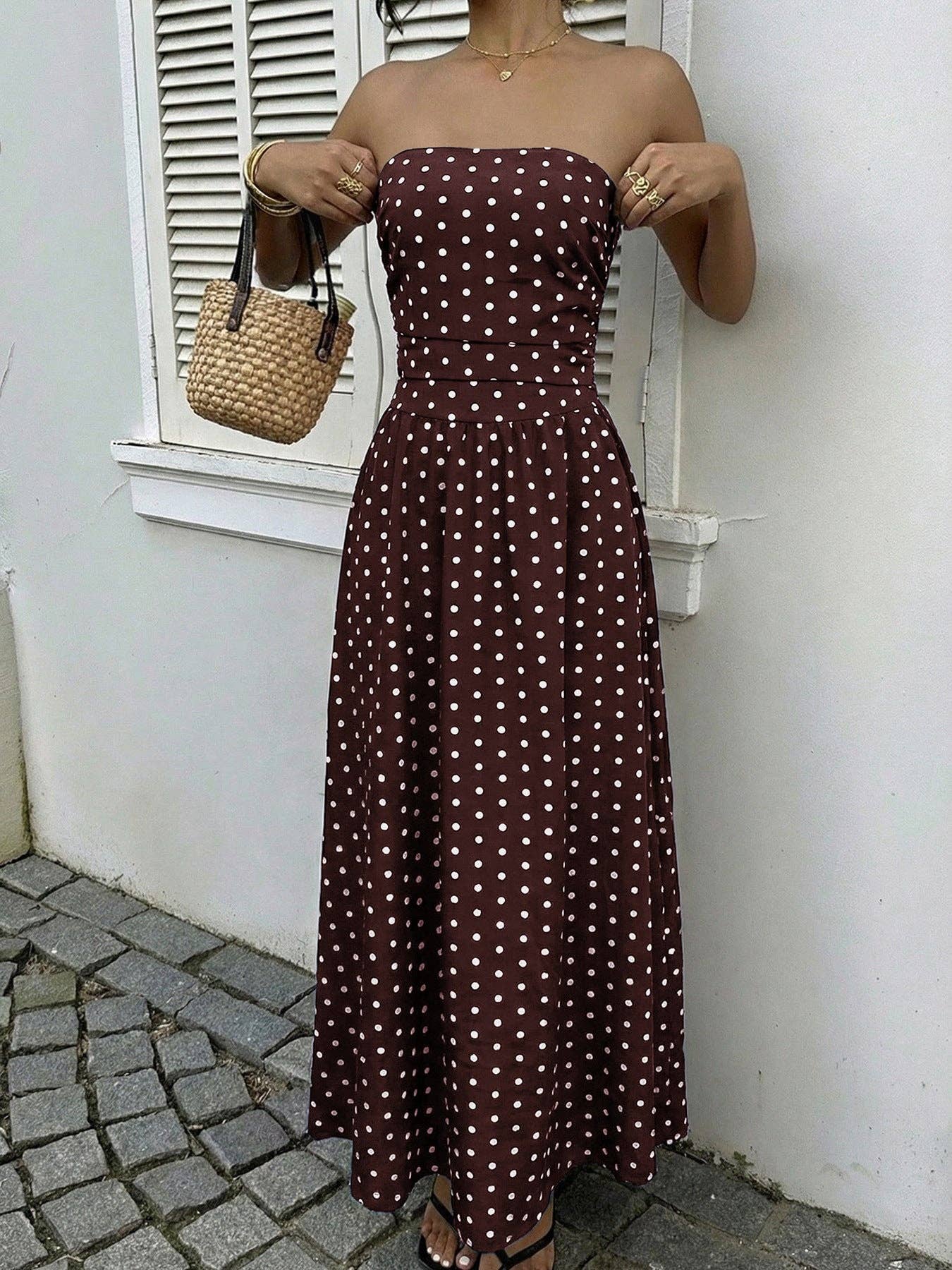 Loni Polka Dot Strapless Dress
