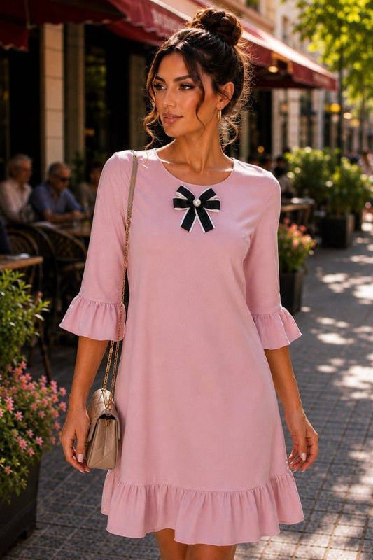 Taylor Bow Accent Ruffle Hem Dress