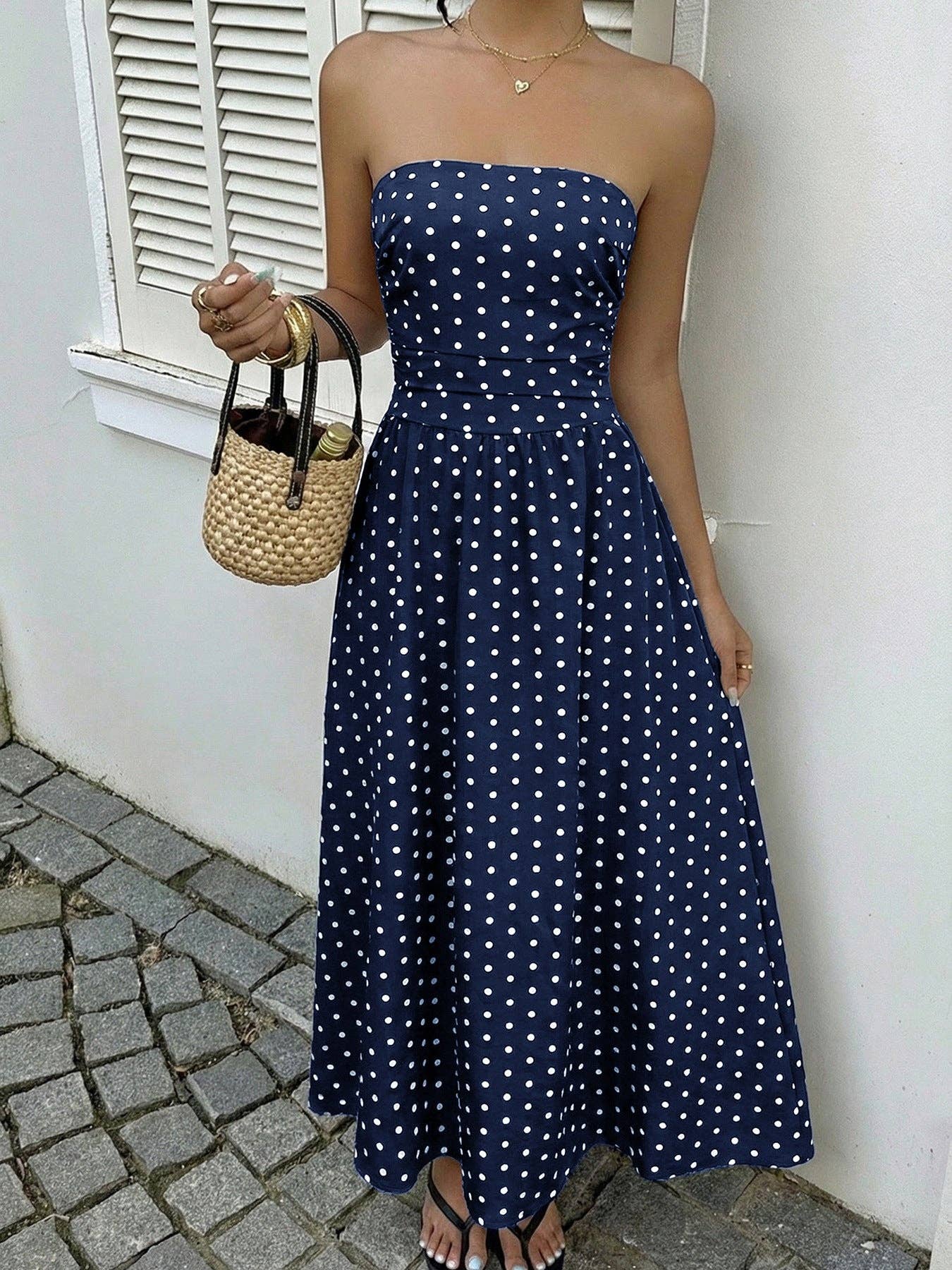 Loni Polka Dot Strapless Dress